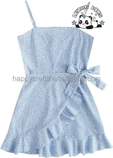 LEZONKIDS - High Quality Floral Print Sleeveless Summer Beach Casual A-line girls Spaghetti Strap Dress